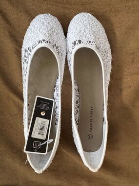 Charles Albert White Crochet Lace Ballet Flats
